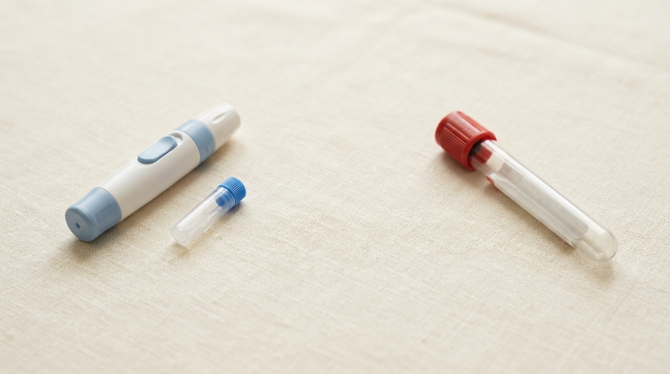 Finger-prick lancet beside a venous blood collection tube