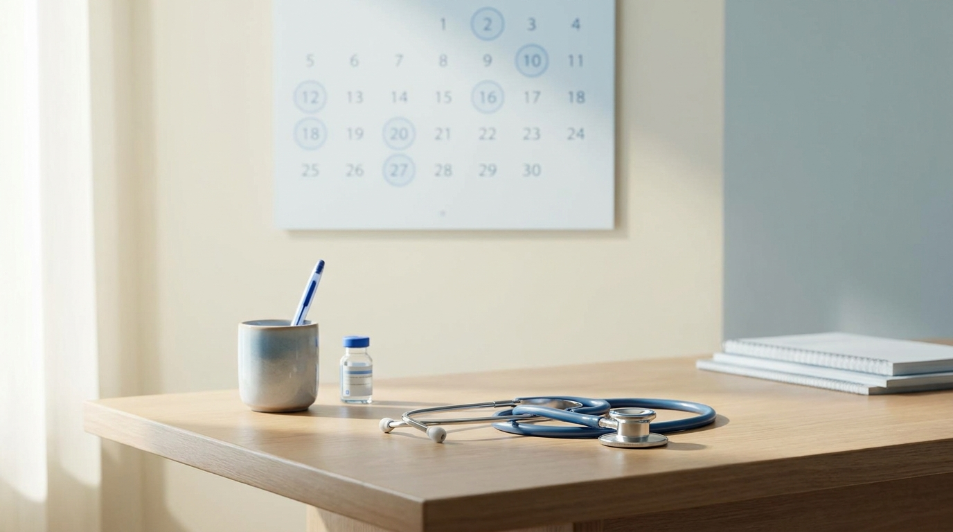 Calendar and stethoscope representing follow-up blood testing