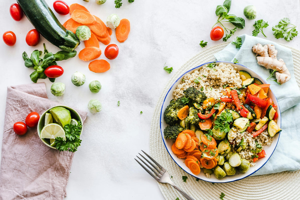 Colourful bowl of roasted vegetables and quinoa — Nutritional Health blood test panel