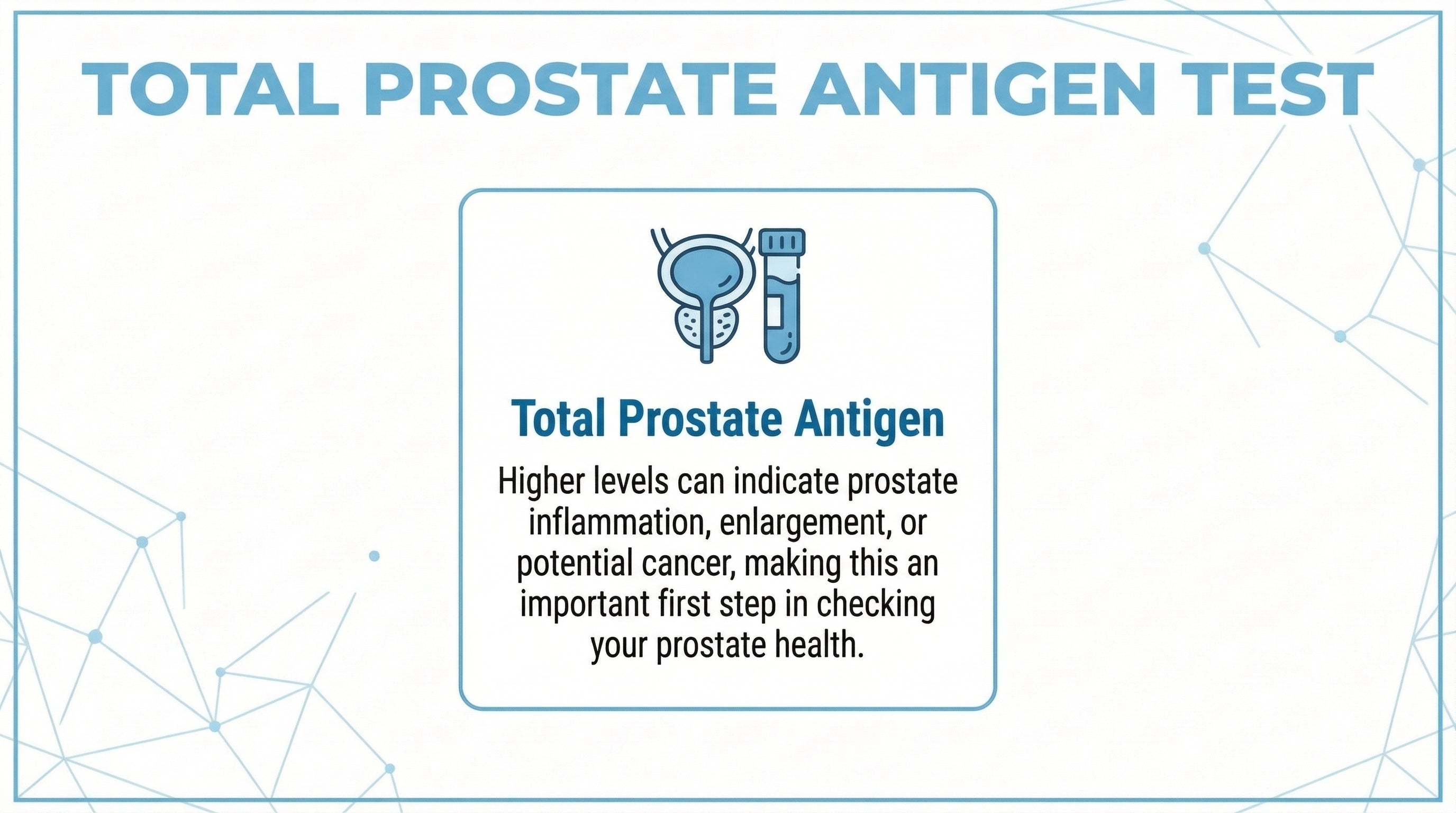 Total Prostate Antigen Test card — elevated PSA levels can indicate prostate inflammation, enlargement or potential cancer